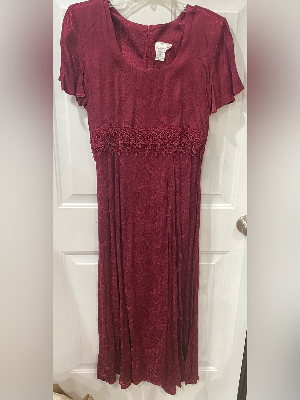 Vintage Frederick's of Hollywood Wine Lace-Trim Maxi Dress